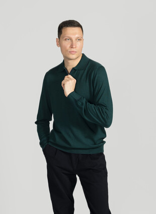 Поло с длинным рукавом от Enrico Cerini из шерсти и шелка на замке